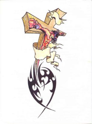 Wooden Cross And Jesus Tats
